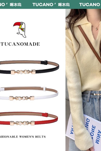 啄木鸟皮带女士2023新款收腰真皮装饰裤腰带配连衣裙子牛皮潮腰链