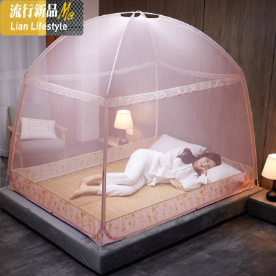 网红夏季蒙古包蚊帐1.2米新款帐篷家用室内防摔儿童三开1.8m 床 三维工匠