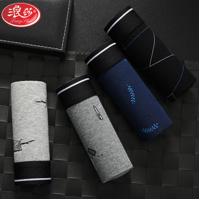 浪莎LangSha内裤男士纯棉中腰平角裤衩弹力棉透气舒适个性潮流印花短裤头4条 杨帆0201/4条/多色混搭 175/XL