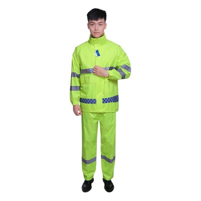 安居先森透气防水面料 分体式劳保雨衣执勤交通荧光绿YZY-019 荧光绿3XL(套)