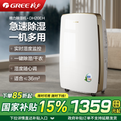 格力(GREE)除湿机/抽湿机家用 20升/天卧室客厅除潮除霉除湿器干燥器辅助干衣 智能控湿可定时政府补贴DH20EH