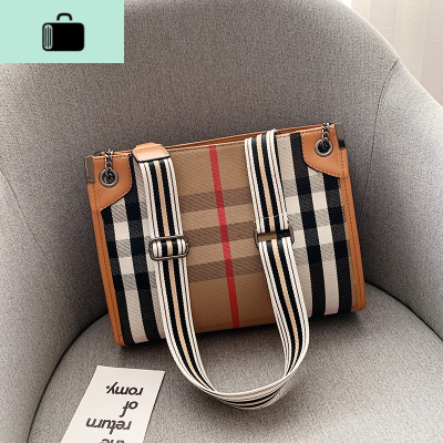 网红包包女斜挎包夏季新款2020时尚女士大容量时尚链条女包单肩包NEW LAKE 格子款棕色女士单肩包