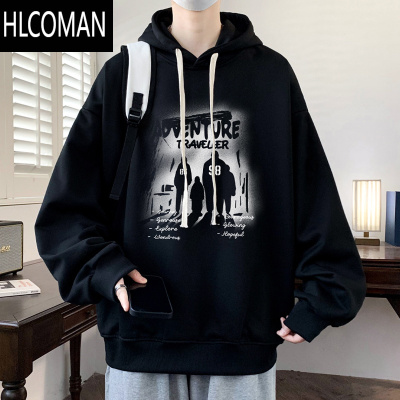 HLCOMAN加绒卫衣男款美式复古连帽外套男宽松百搭加厚上衣服