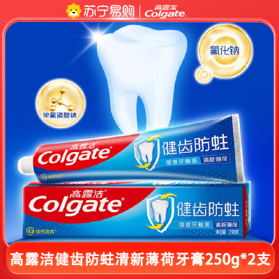 高露洁口腔护理清洁全面防蛀清新薄荷牙膏家庭加量装250g*2支 防蛀固齿清新口气