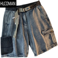 HLCOMAN工装牛仔短裤男夏季潮牌高街马裤痞帅百搭休闲五分裤四分美式裤子