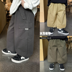 童酷男童秋款湖州织里童装字母贴标中小童工装裤纯色儿童裤子