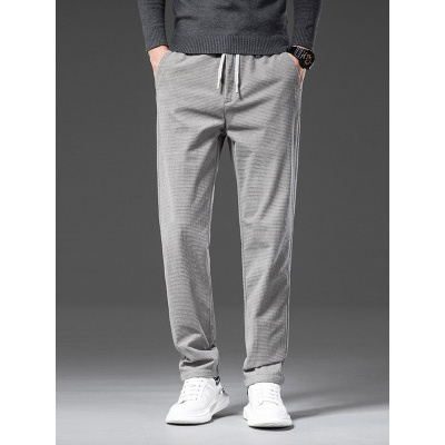 青年百搭休闲裤子男春秋新款华夫格长裤男士柔软弹力宽松运动裤潮