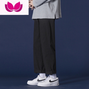 七斓春季裤子男宽松直筒潮流百搭卷边大码美式锥形裤工装休闲裤子