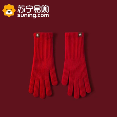 新年红色长款毛线手套女冬季加厚保暖骑行防寒全指针织可触屏