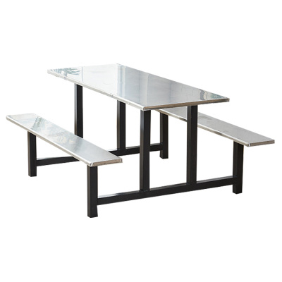 DXBG学校食堂不锈钢餐桌椅4人6人12人位工厂员工饭堂连体快餐桌椅组合6人位(黑色支架款)