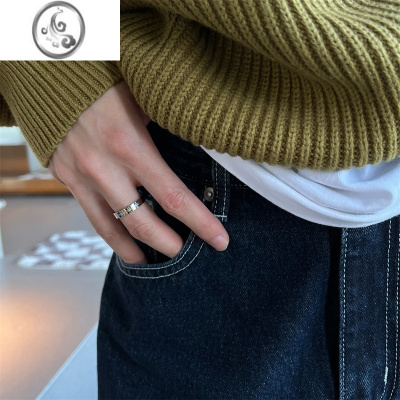 JiMi个性潮流男食指戒指男士单身ins简约钛钢男戒冷淡风中指女玫瑰金