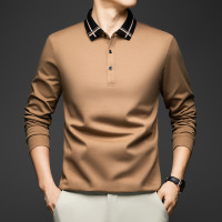 中青年纯色休闲长袖T恤春秋季时尚新款翻领套头打底POLO衫潮