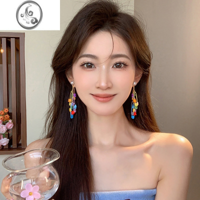 JiMi元气糖果!彩色别针星星珍珠耳环小众设计夏多巴胺独特耳钉女耳饰