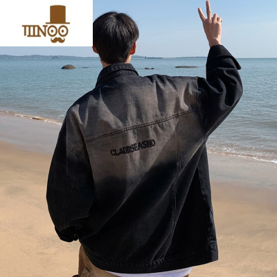 YANXU复古渐变牛仔外套男美式潮牌ins宽松工装夹克男休闲痞帅上衣