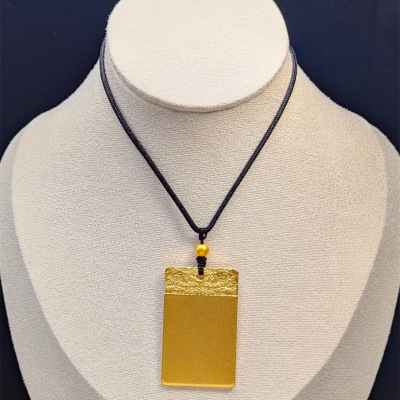 新款仿黄金越南沙金镀金安康无事牌情侣项链复古项链古法实心方牌送女朋友老婆情人节七夕生日礼物