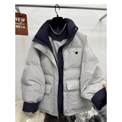 年冬季新款韩版立领撞色棉服女短款宽松高级感小个子加厚外套