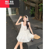 YIBUSHENG韩系甜美立体蝴蝶结背带连衣裙女季2024新款宽松褶皱小个子短裙