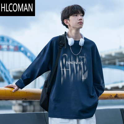 HLCOMAN长袖t恤男士2024新款圆领美式潮牌宽松休闲上衣服