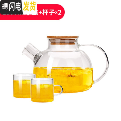 三维工匠泡茶壶玻璃可高温家用功夫茶具套装 日式大小号单烧热水蒸煮茶壶 1000-小盖+2杯子