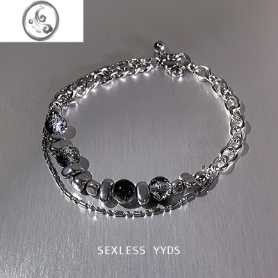 JiMi暗夜流光!yyds黑色星球双层拼接手链女个性嘻哈手串轻奢小众手饰