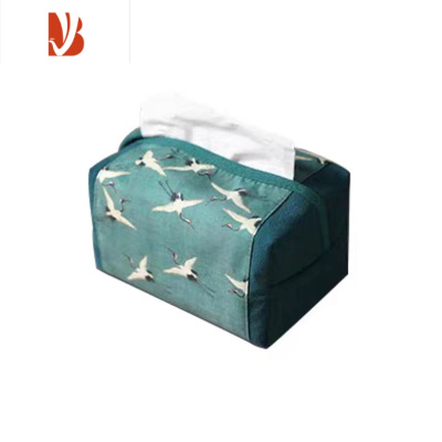 三维工匠锦有造物 布艺复古风中式纸巾盒艺术感 手工棉麻餐巾抽纸袋抽纸盒 瑞鹤图