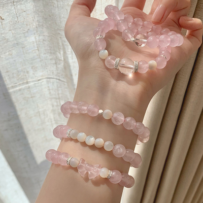 天然白水晶粉晶蝴蝶结手串女款高级感适合夏天的手链轻奢小众精致送女朋友老婆情人节七夕生日礼物