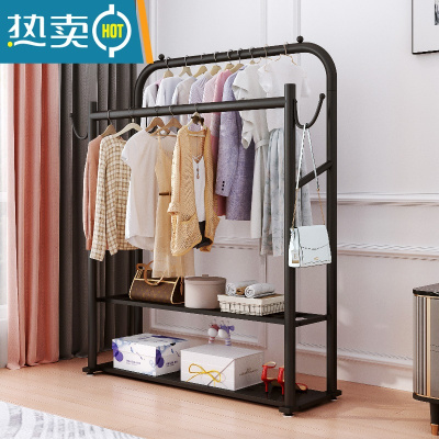 敬平晾衣架落地折叠家用置地阳台卧室挂衣架室内简易加粗双杆式衣帽架 加粗 双杆长100 双层板 哑光黑