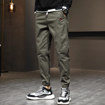 男士长裤子秋冬束脚九分潮流拼接工装运动休闲裤春秋外穿抽绳