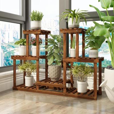 森美人花架子多层室内外装饰实木质阳台置物客厅多肉落地式绿萝盆架家用