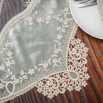 美帮汇茶几桌旗欧式桌巾长条桌布蕾丝餐桌旗轻奢电视柜桌旗复古 古典绿 40*90cm桌旗茶几装饰垫