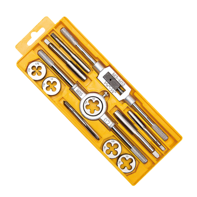 得力 手用丝攻扳手板牙绞手架公制丝攻组合套装 12件套丝锥板牙 DL0027