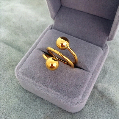 日韩镀24k黄金色光面磨砂转运珠戒指男女 久不掉色仿越南沙金指环送女朋友老婆情人节七夕生日礼物