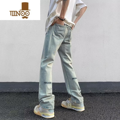 YANXU美式高街vibe牛仔裤男ins潮牌复古裤子男款修身直筒休闲阔腿长裤