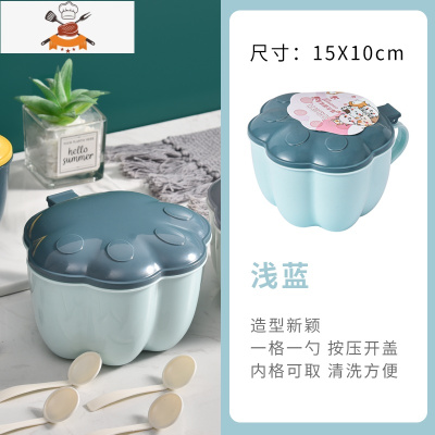 调料盒四格一体套装厨房用品收纳家用调味品瓶装味精的盐罐糖罐子 敬平 猫爪四格款[浅蓝]送4个调味勺厨房收纳盒