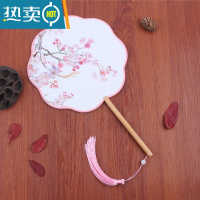 XIANCAI古风八瓣花形团扇女宫廷圆扇子中国复古典汉服长柄流苏舞蹈扇道具 桃花-八瓣