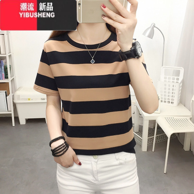YIBUSHENG2024年新款装宽松大码短袖t恤女装妈妈正肩半袖体恤上衣服