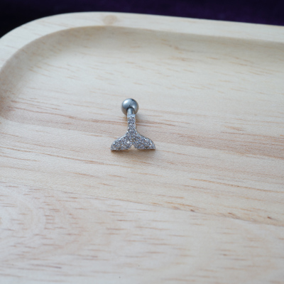 韩国进口耳钉精致镶钻美人鱼尾 仙人掌 微笑耳骨钉耳蜗钉单只送女朋友老婆情人节七夕生日礼物