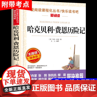 正版哈克贝利费恩历险记小学初中生青少年版四六年级阅读课外书籍哈克贝利芬 密西西比河上的生活中文版 人民文学天地出版社