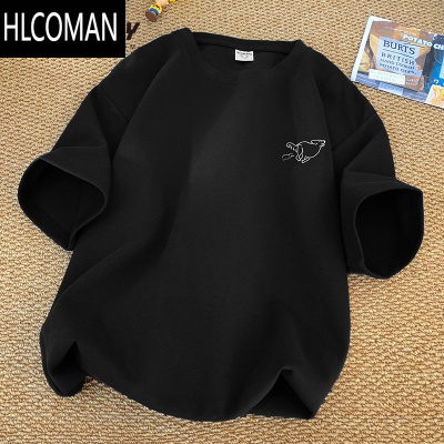 HLCOMAN简约小标狗狗印花短袖T恤男女2025夏季青年潮流痞帅宽松半袖内搭