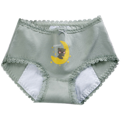 纯棉女士生理内裤中腰印花经期防侧漏内裤蕾丝边防漏姨妈裤