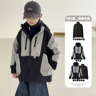男童冬季三合一冲锋衣秋冬新款派克服大儿童装冬装加厚外套潮