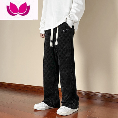 七斓棋盘格子高街裤子男士款直筒宽松大码阔腿裤美式潮牌休闲长裤