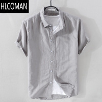 HLCOMAN日系薄款短袖亚麻衬衫男休闲宽松棉麻长袖衬衣外套上衣白色
