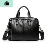 潮流新商务男士文件包手提包横款公文包单肩包休闲出差青年斜跨包NEW LAKE 黑色男士手提包