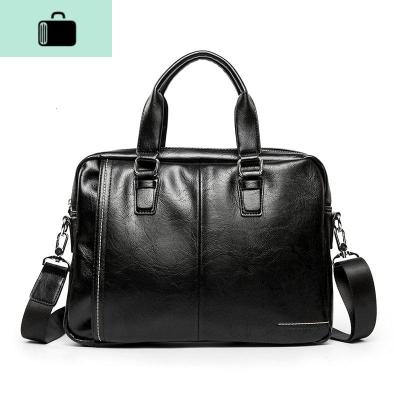 潮流新商务男士文件包手提包横款公文包单肩包休闲出差青年斜跨包NEW LAKE 黑色男士手提包