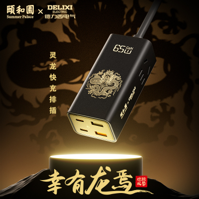 德力西 颐和园联名65W灵龙快充排插 CD98E-P2X2A2C65W(B)YHY 1.5M黑色
