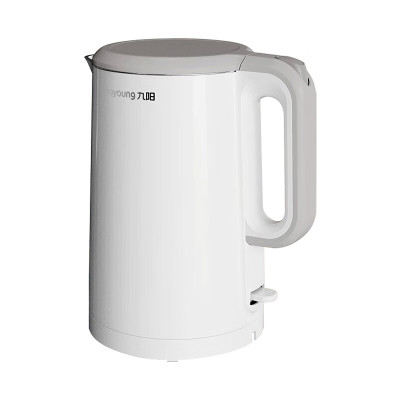 九阳 家用大容量烧水壶304不锈钢无缝内胆一键烧水自动断电双层防烫电热水壶 K15FD-W6111 白1.5L
