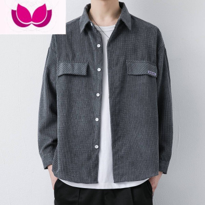 七斓工装夹克男痞帅ins潮港风宽松衬衣休闲情侣华夫格衬衫外套