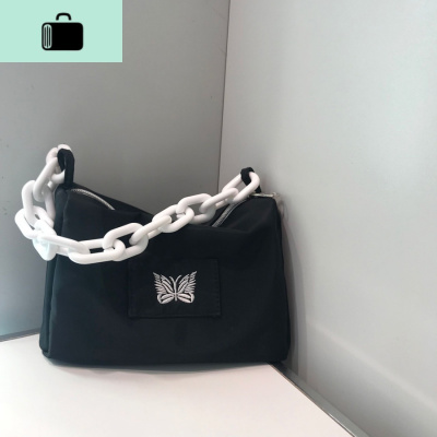 复古美式单品bag~韩系小众设计师款蝴蝶刺绣粗链条腋下包包NEW LAKE 黑色女士单肩包