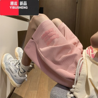 YIBUSHENG华夫格粉色运动短裤女2024新款季薄款中裤子休闲五分裤